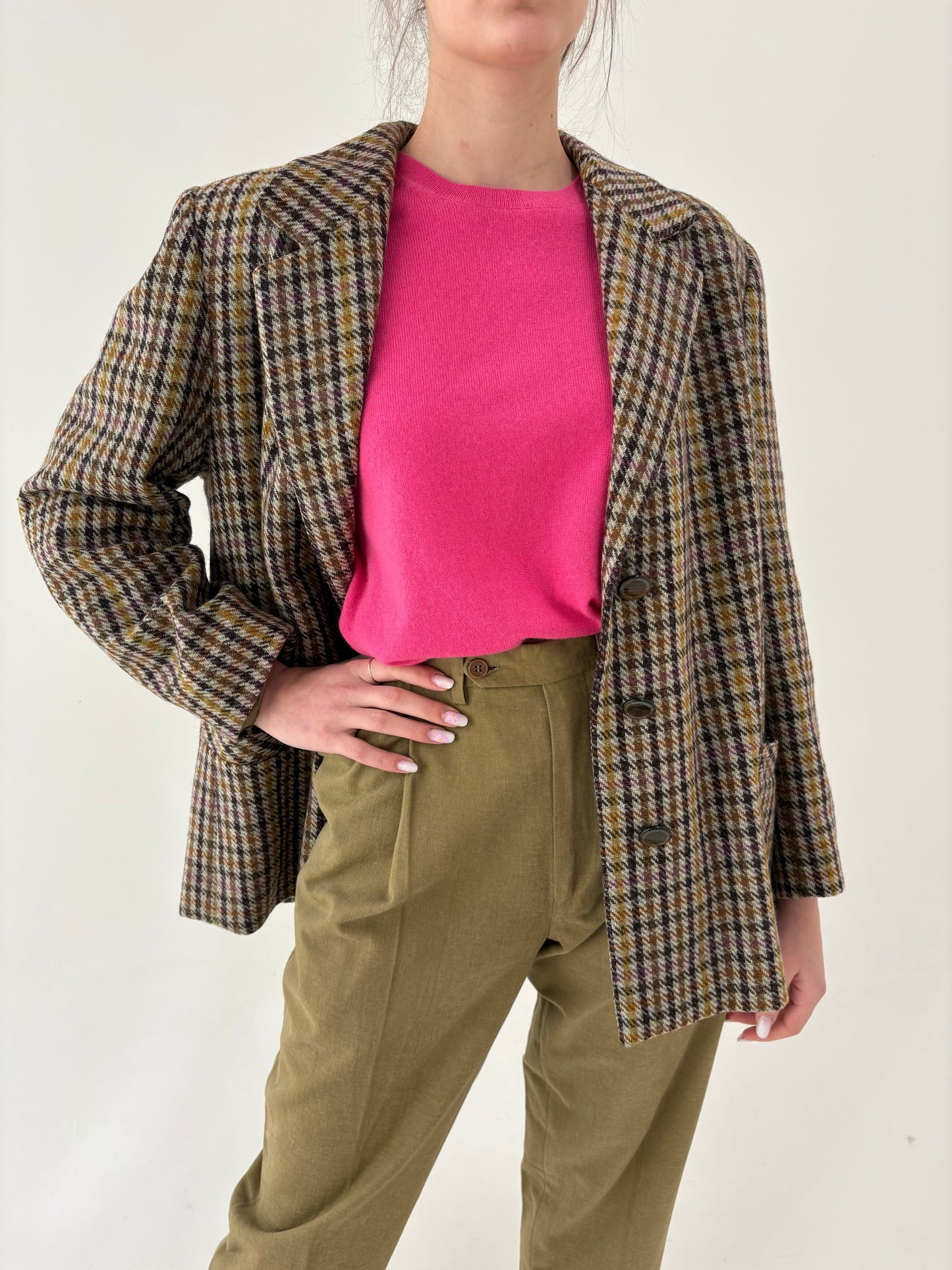 Sacou în carouri din lan extrafina și culori superbe pe warm gray