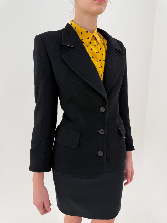 Sacou negru Valentino petite cambrat din lana extrafina chevron