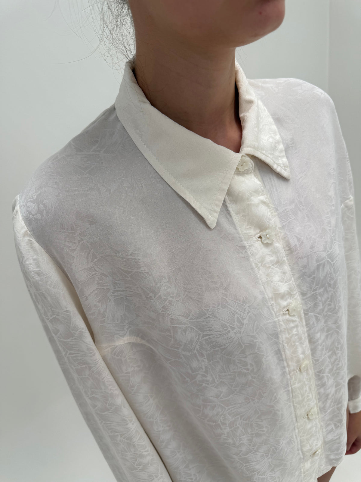 Cămașa vintage din mătase naturală cu print jacquard în croi lejer