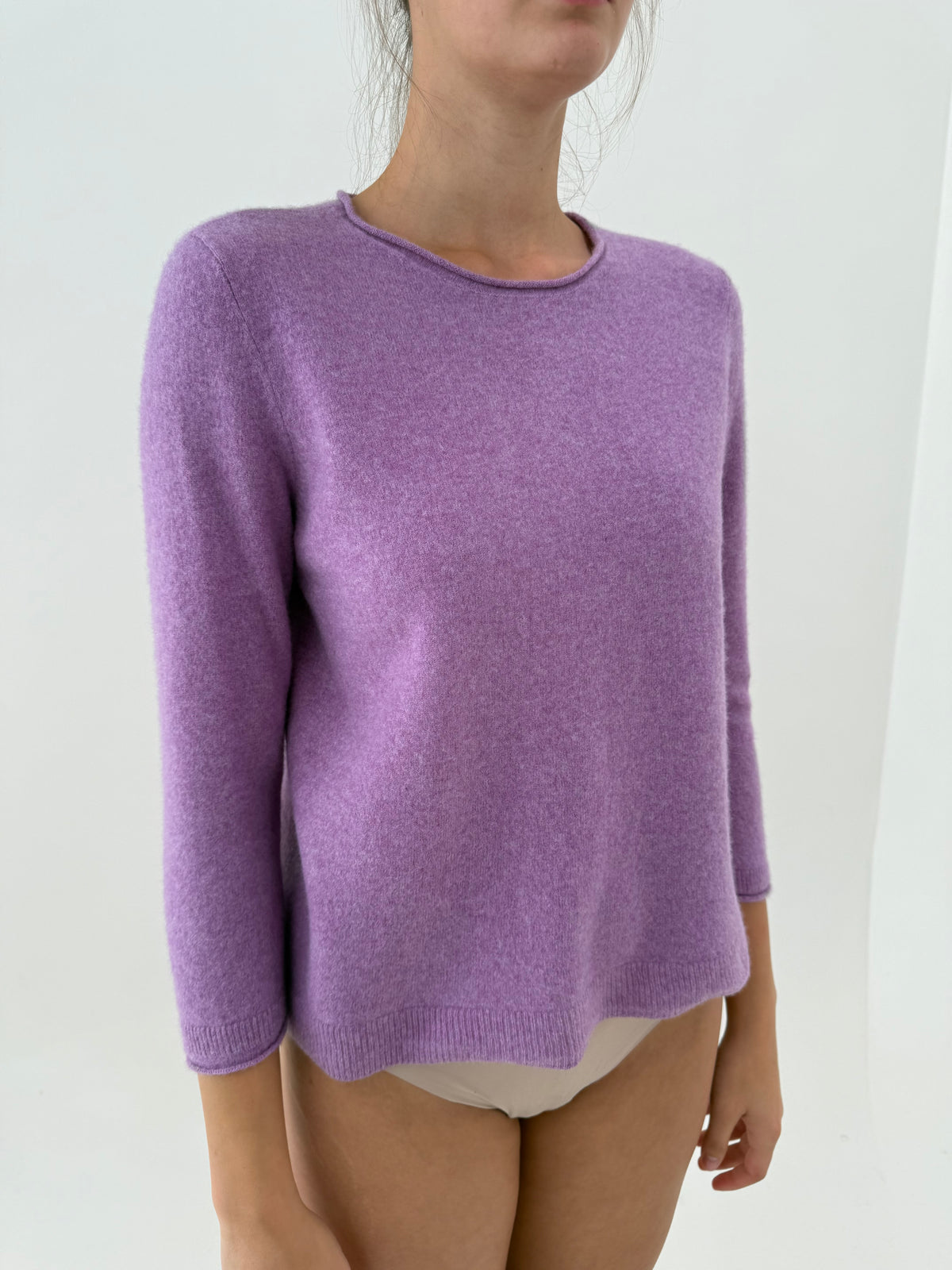 Pulover petite din cașmir orchid purple crew neck