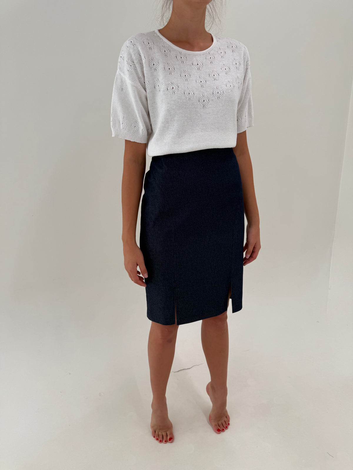 Deux piece clasic italian din jeans modelator extrem de chic