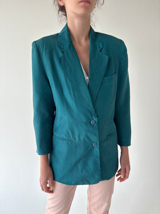 Sacou petite italian dark turquoise din mătase naturală