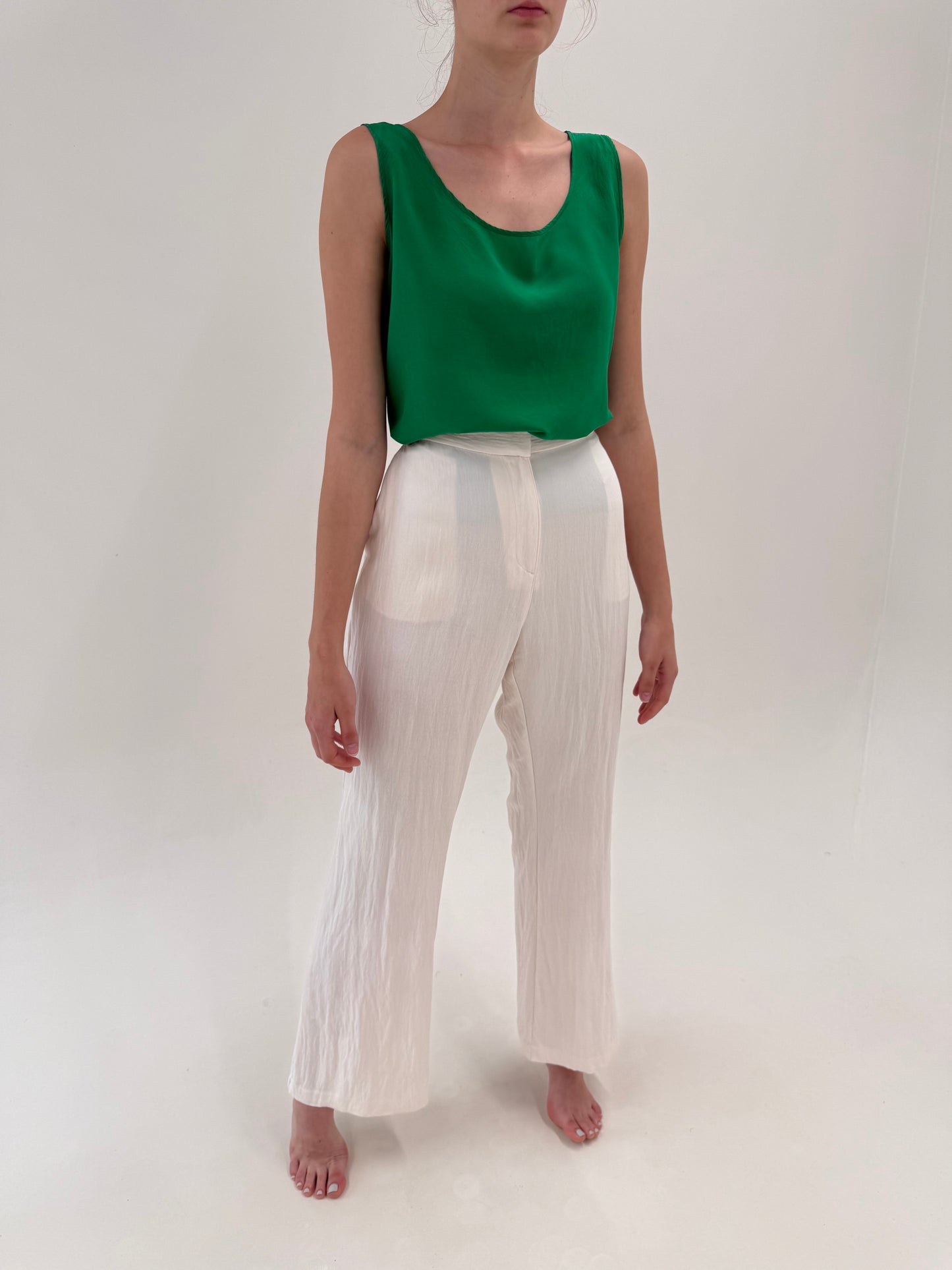 Pantaloni palazzo pink white tall din panzica no iron