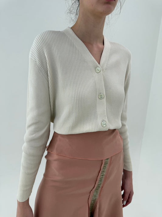 Cardigan din jerse ribbed de mătase naturală