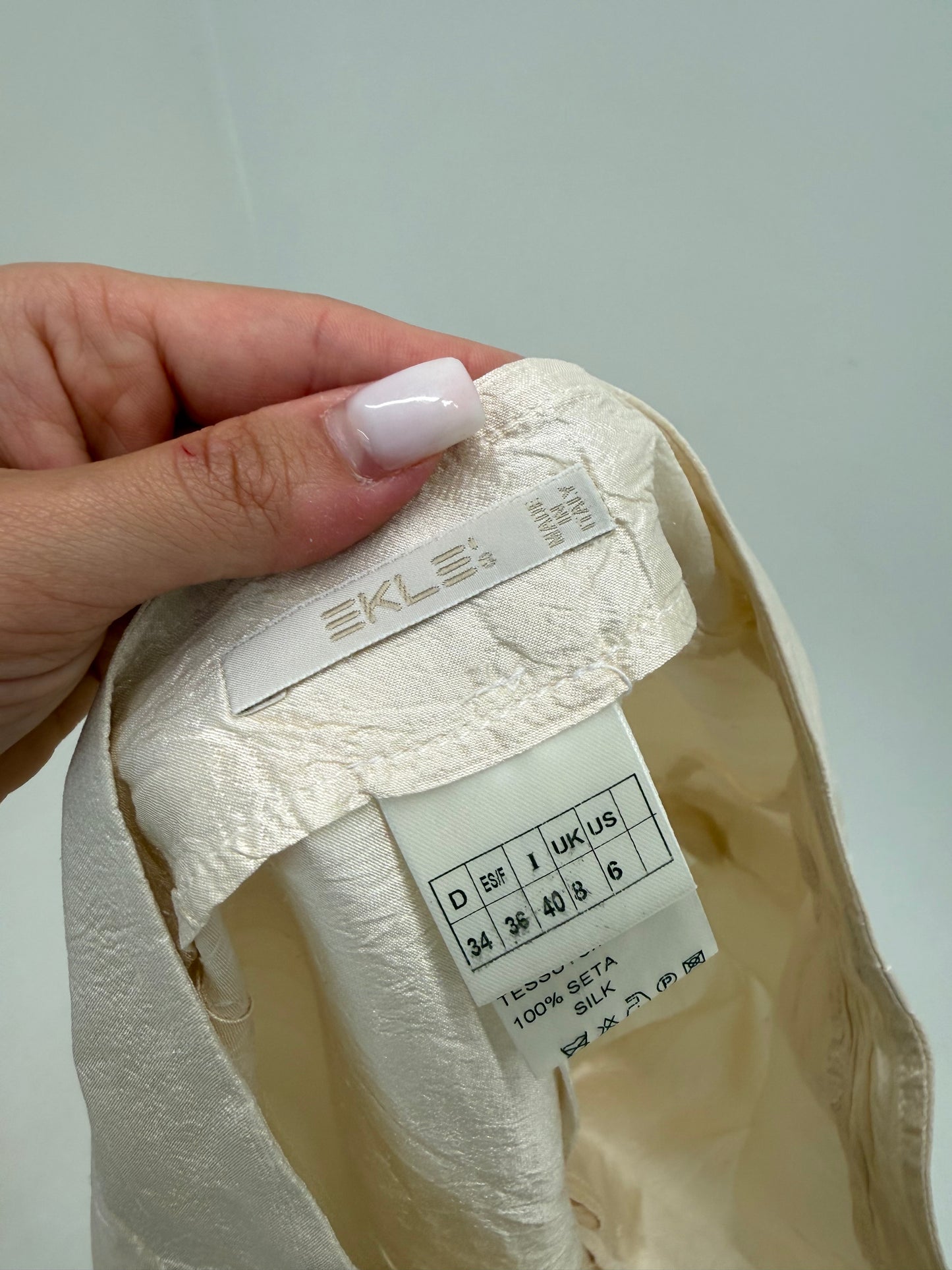 Pantaloni petite butter white perlati din mătase naturală dupioni