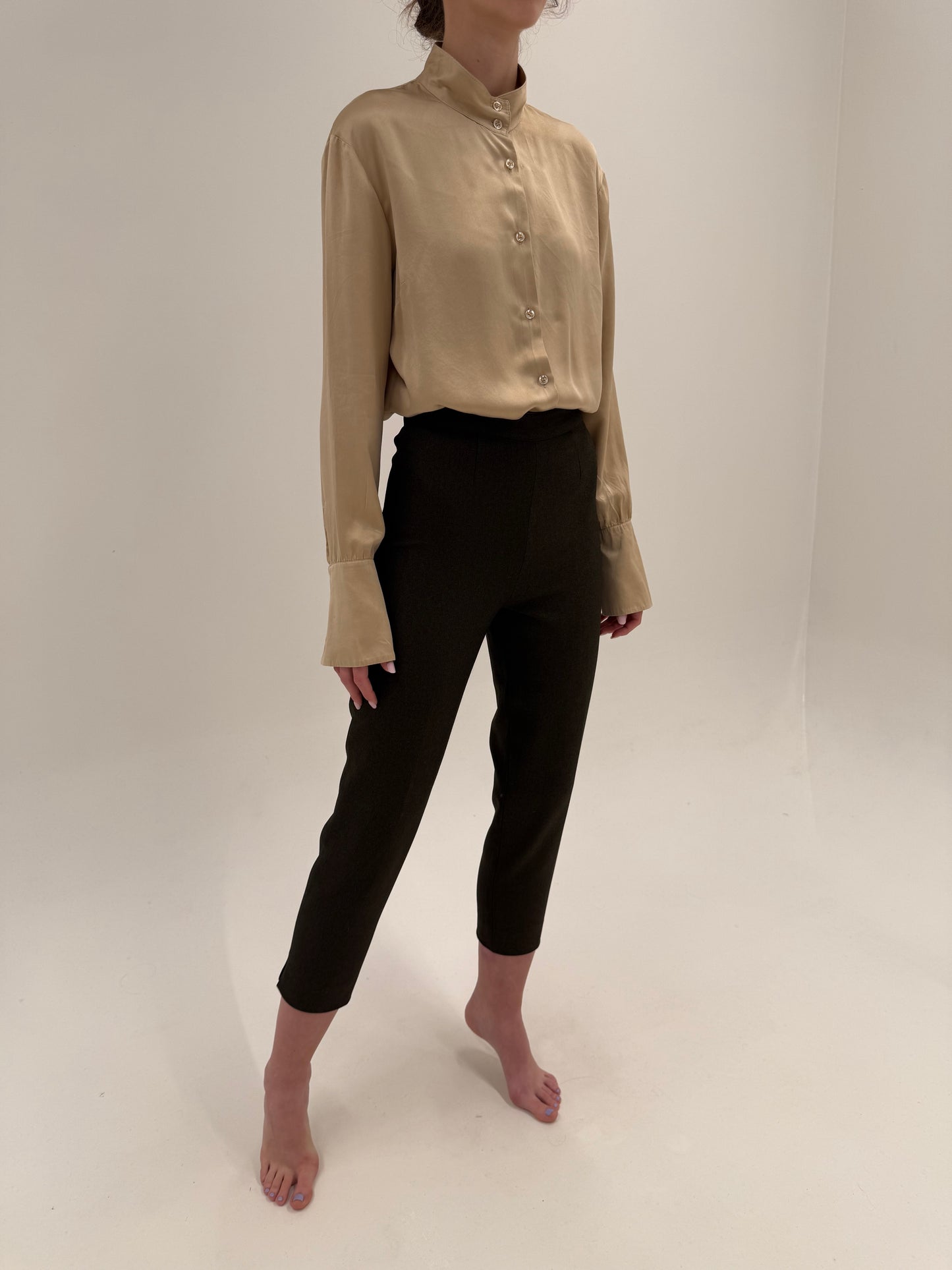 Pantaloni dark chocolate brown țigaretă cu talie ultra înaltă