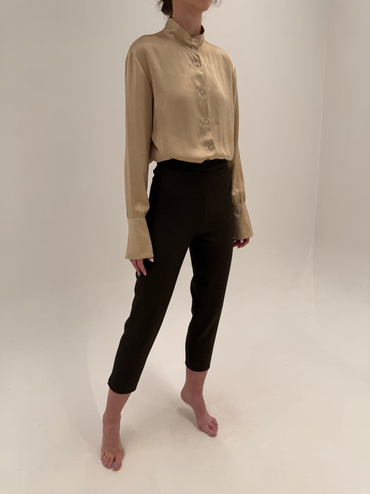 Pantaloni dark chocolate brown țigaretă cu talie ultra înaltă