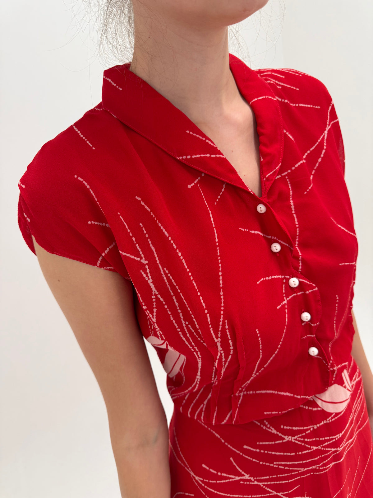 Rochie vintage italian cherry red din vascoza cu talie ultra înaltă elastică