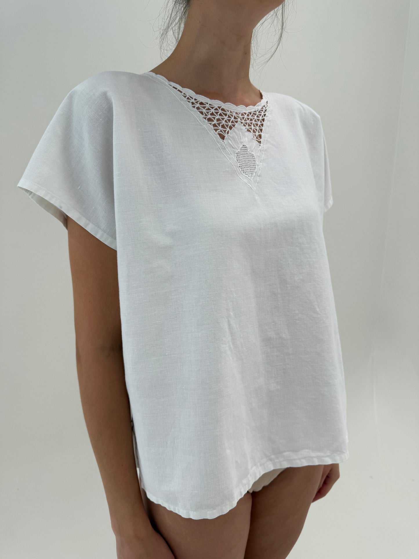 Top vintage din pânză excepțională de in și bumbac cu broderie superbă