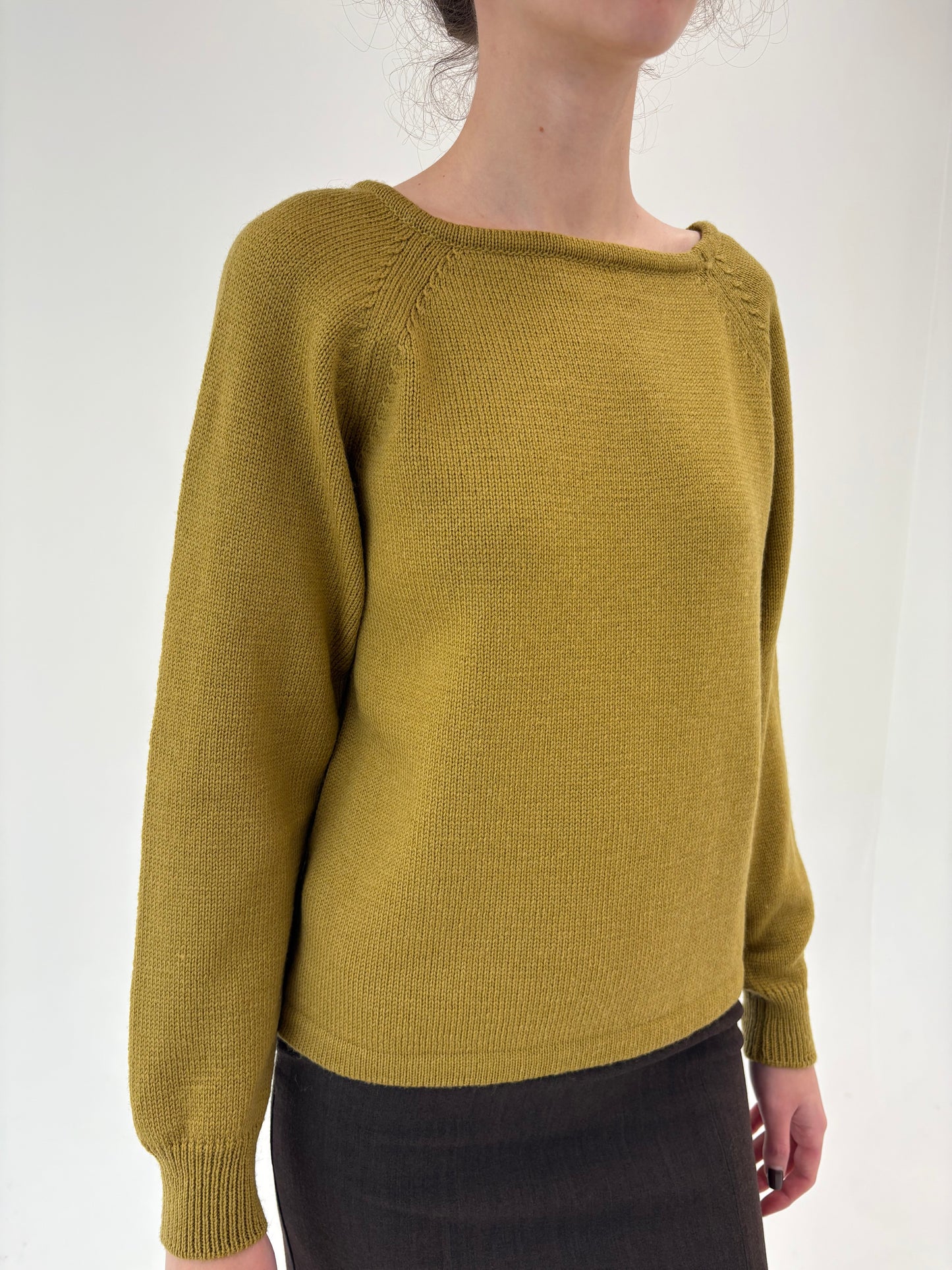 Pulover gros mustard green din lana extrafina de gramaj mare