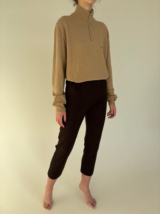 Pantaloni chocolate brown petite din tricot plin de lana extrafina