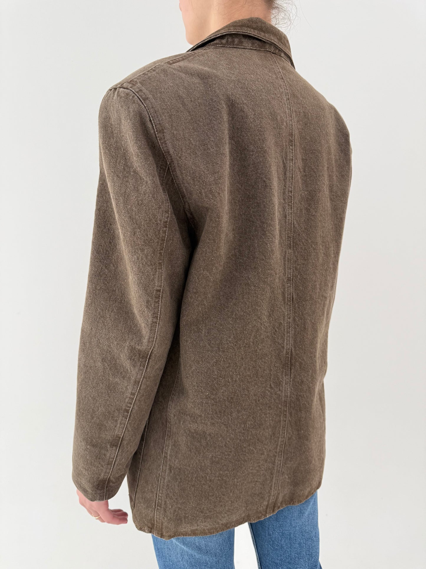 Jacheta luxury Les Copains din jeans cu padding fin și aplicații manuale metalice argintii