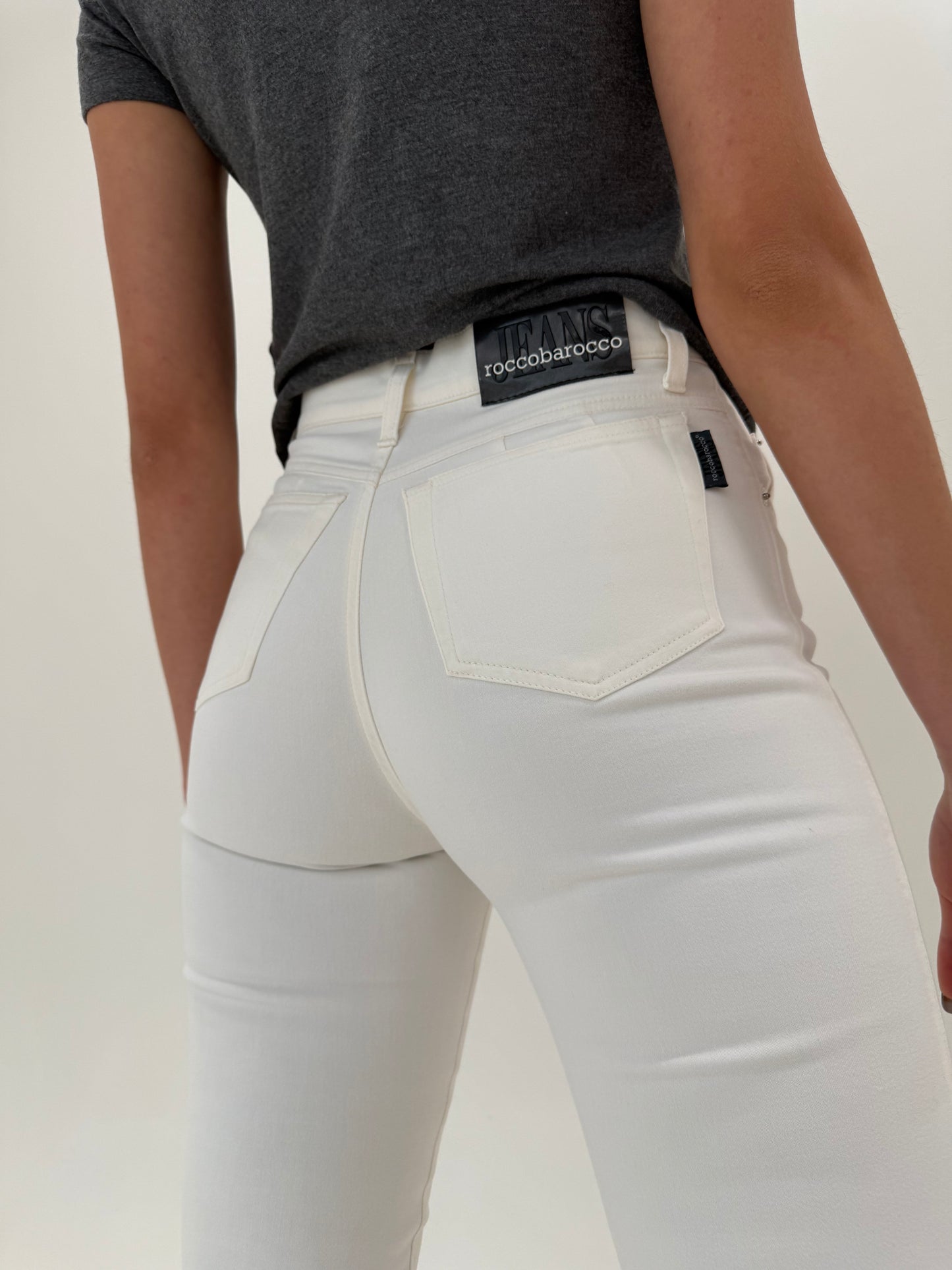 Jeans luxury Rocco Barocco ultra confort modelatori petite cu talie înaltă