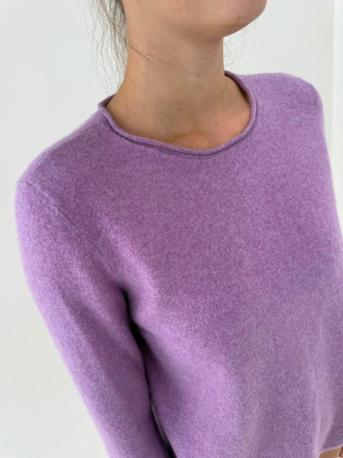 Pulover petite din cașmir orchid purple crew neck