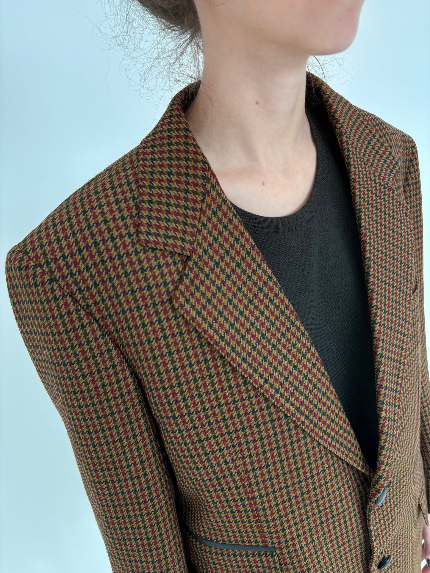 Sacou camel petite italian din tweed de lana în combinație superbă de culori