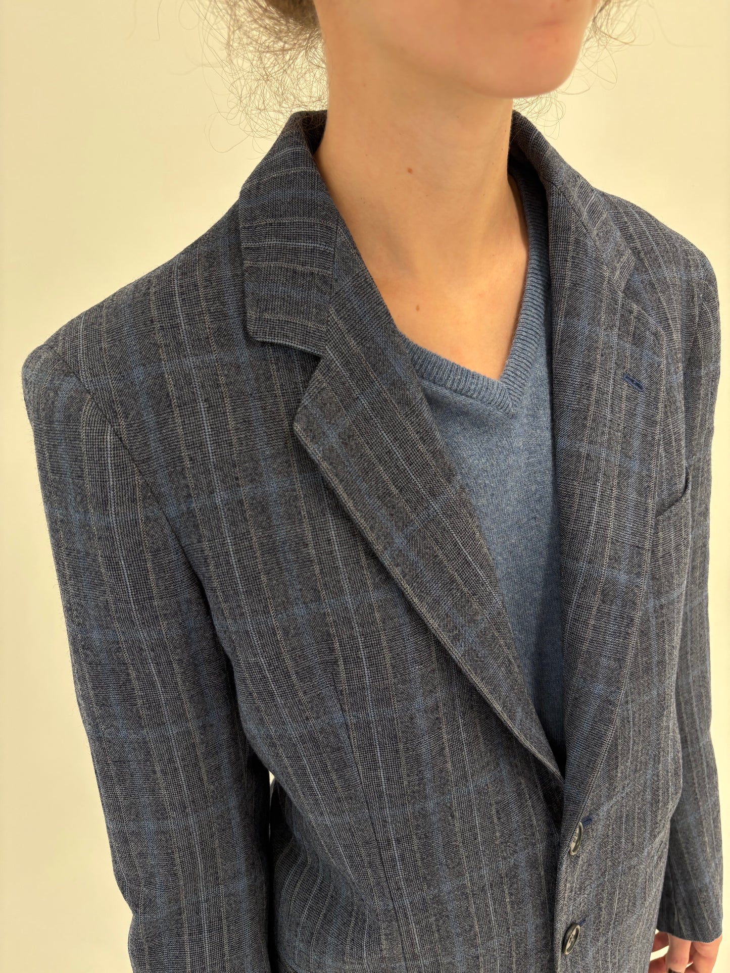 Sacou vintage italian jeans blue în carouri din tweed de lana extrafina