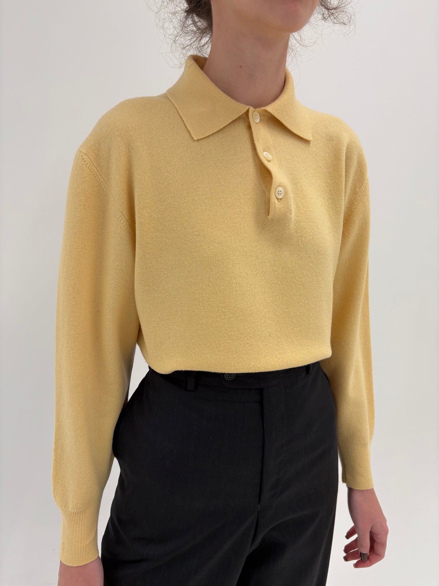 Pulover polo butter white din lana extrafina de gramaj mare