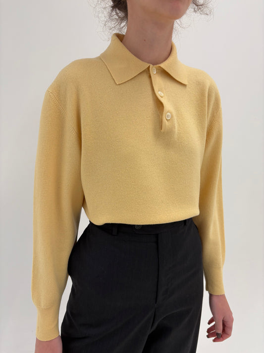 Pulover polo butter white din lana extrafina de gramaj mare