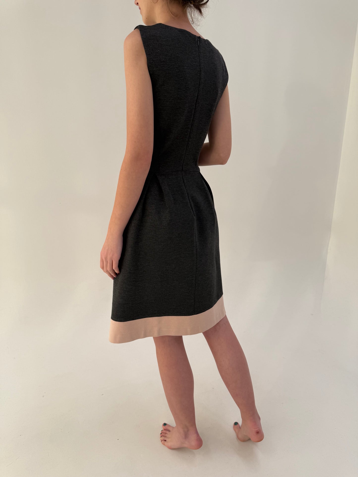 Rochie colorblock cu talie ultra marcată in dungi powder pink