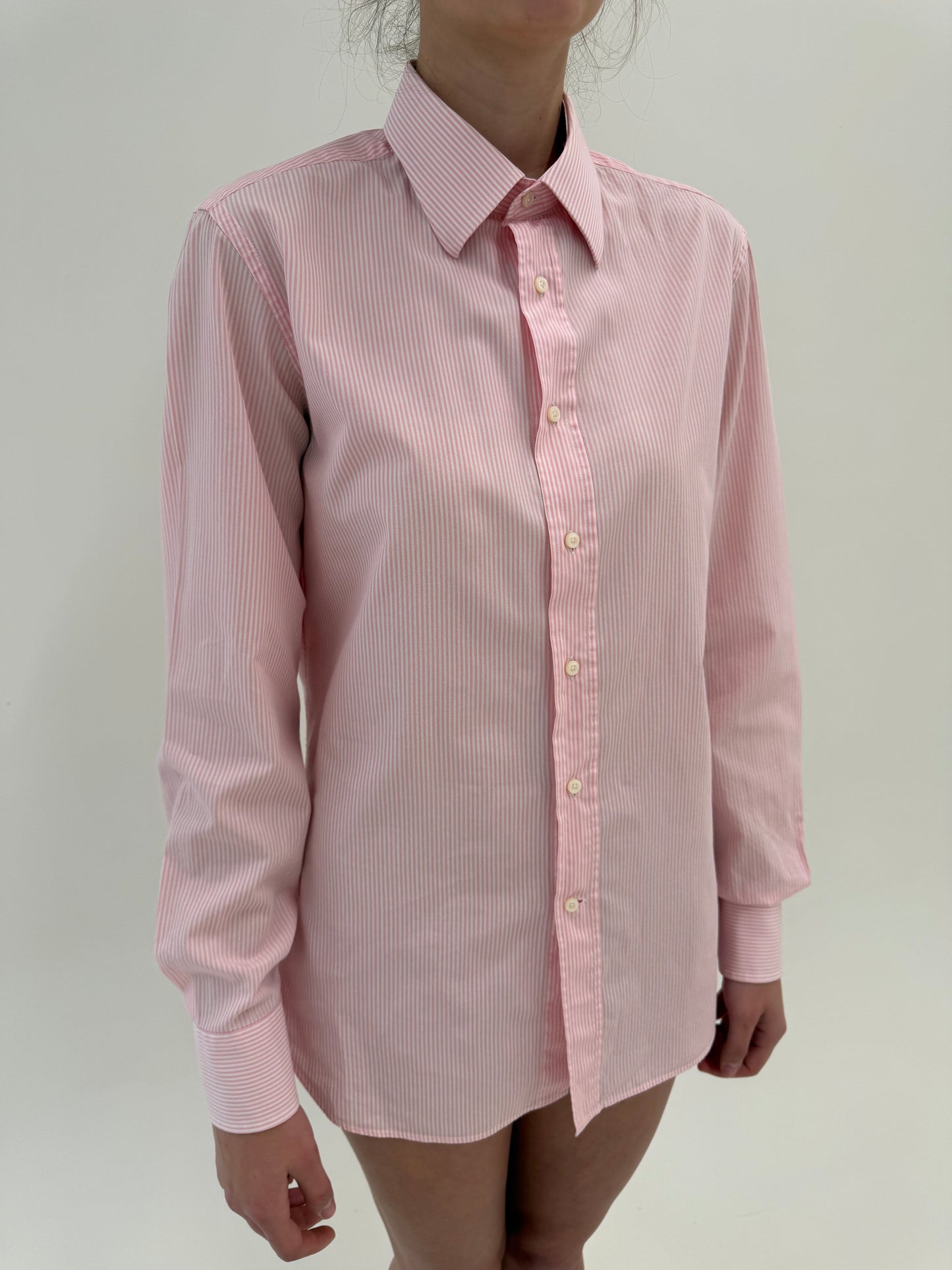 Cămașa vintage luxury Cerutti în dungi fine powder Pink și croi actual