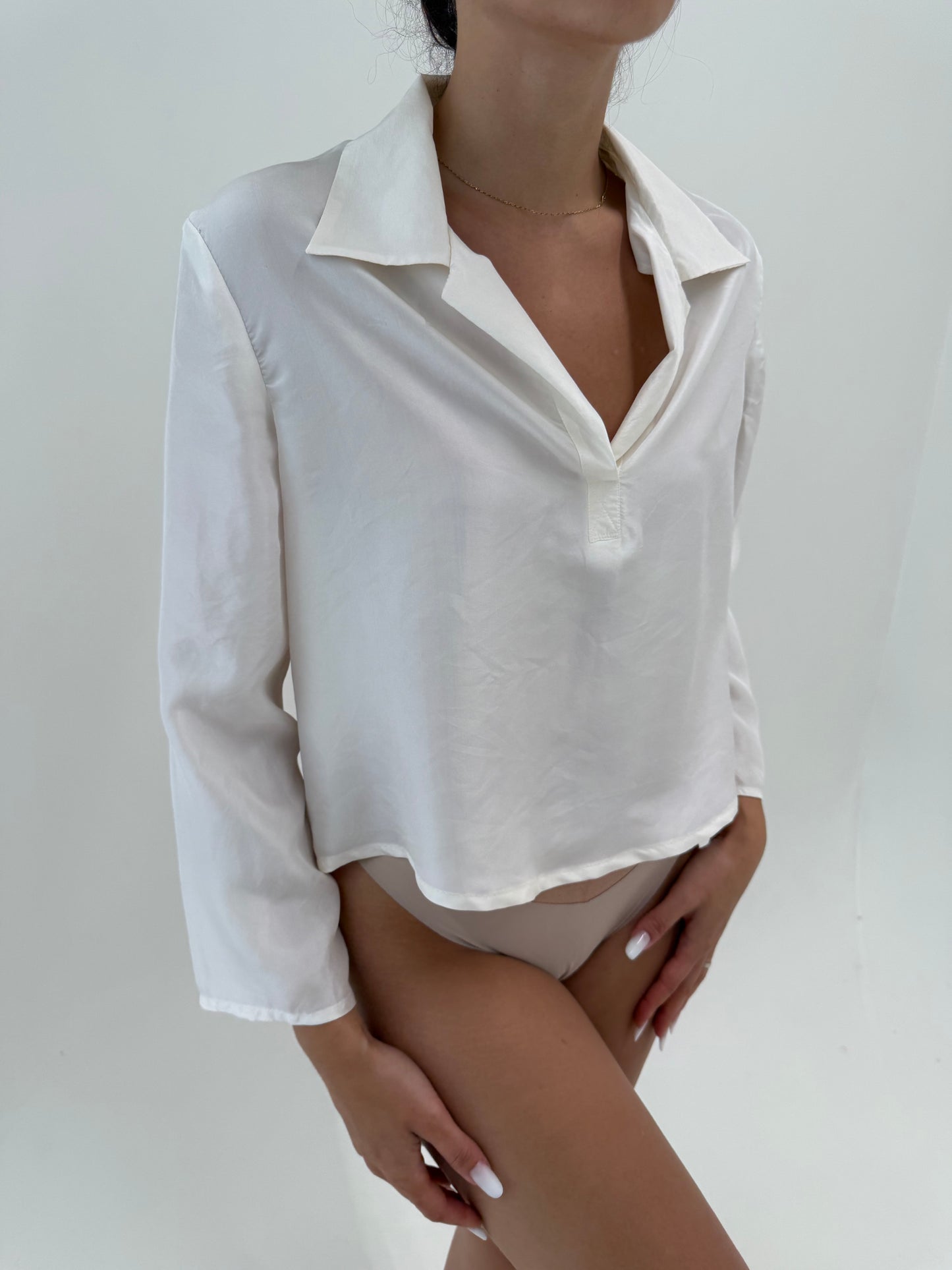 Cămașa off white din mătase naturală petite