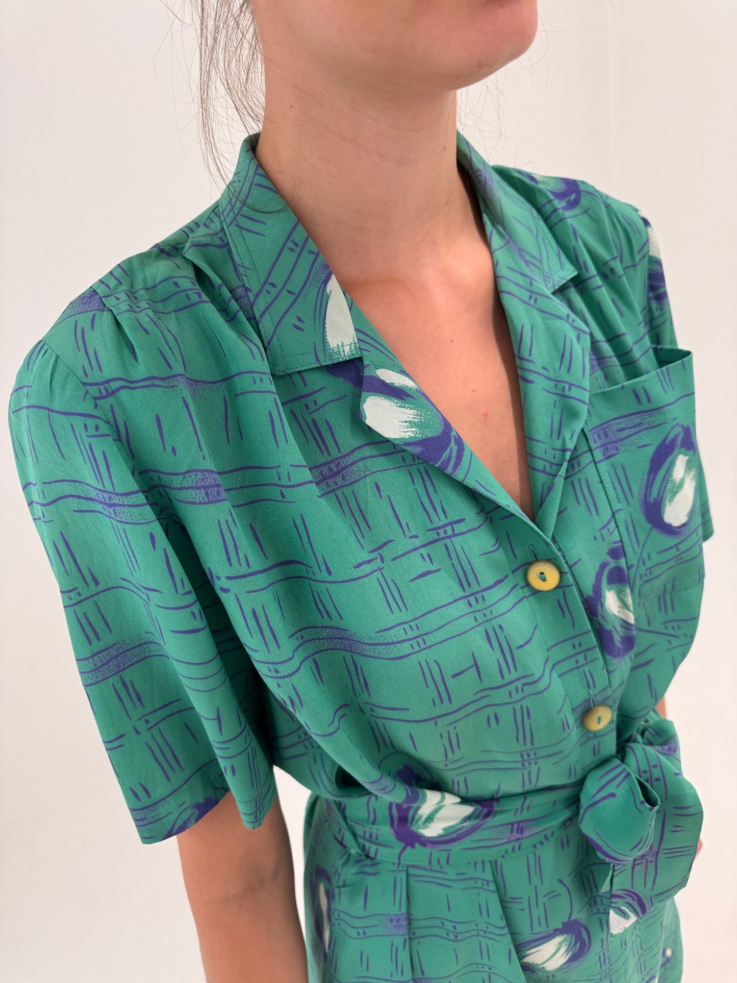 Rochie vintage italiană midi din mătase naturală cu talie reglabilă