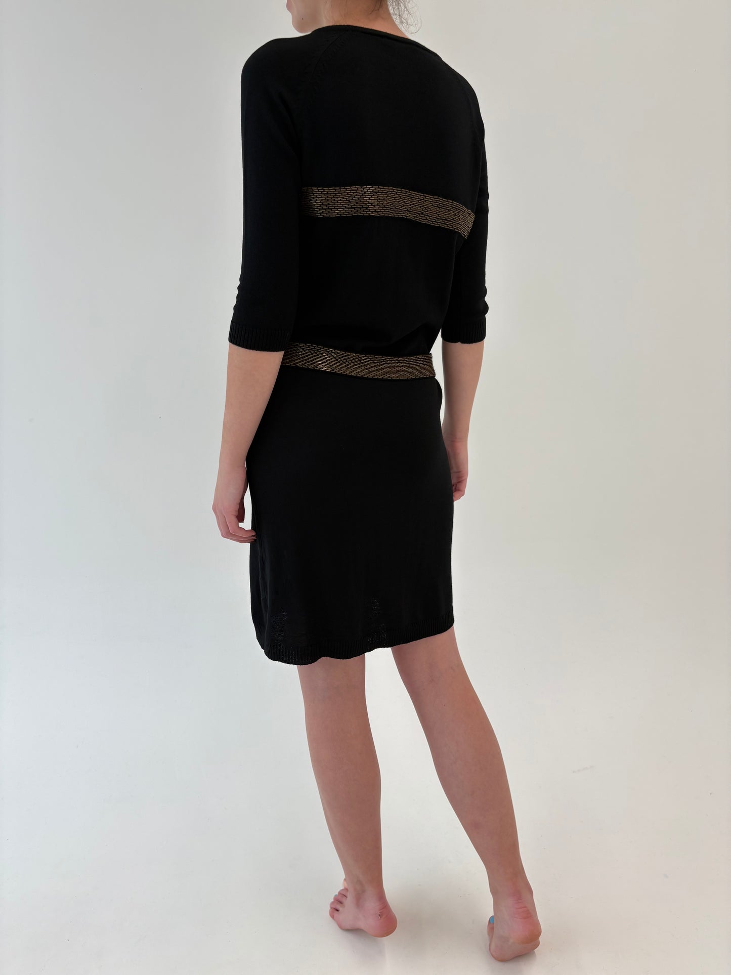 LBD din lana merino extrafina cu ‘cordoane’integral cu aplicații manuale