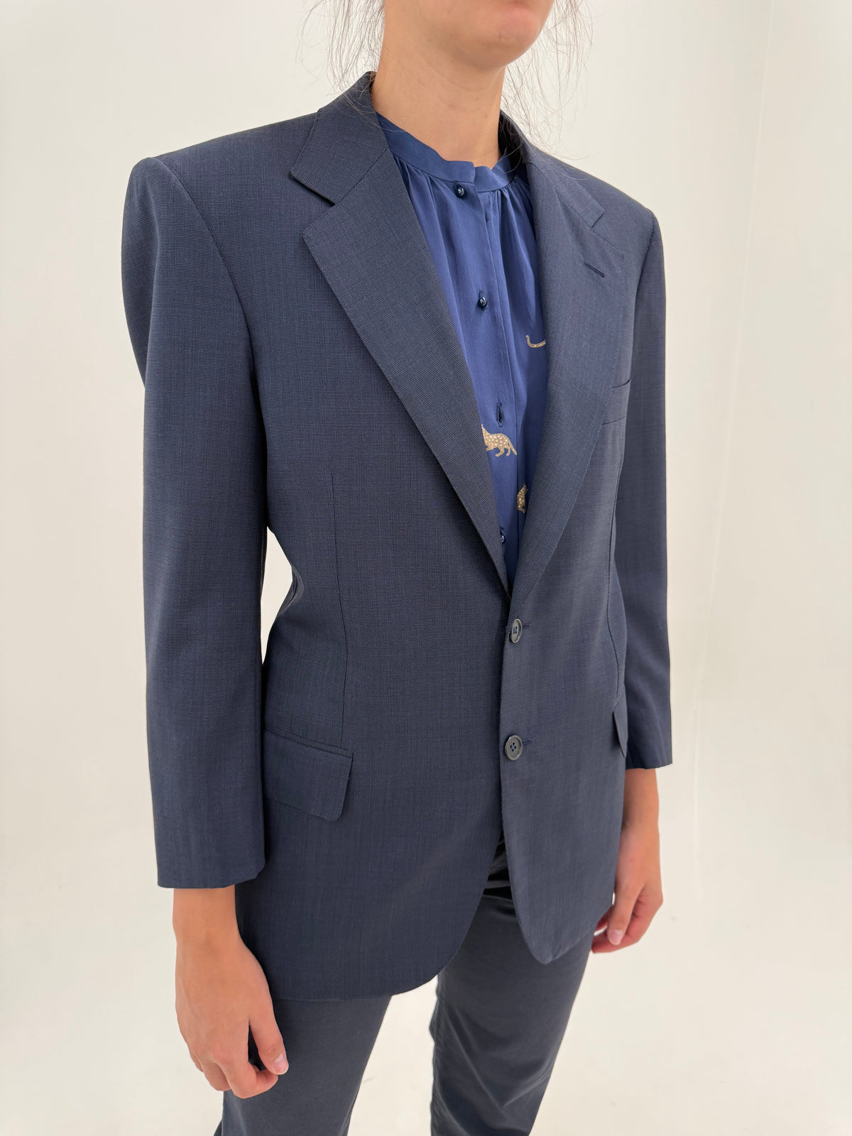 Sacou petite din stofă ultra luxury Scabal de brand sartorial italian Navy