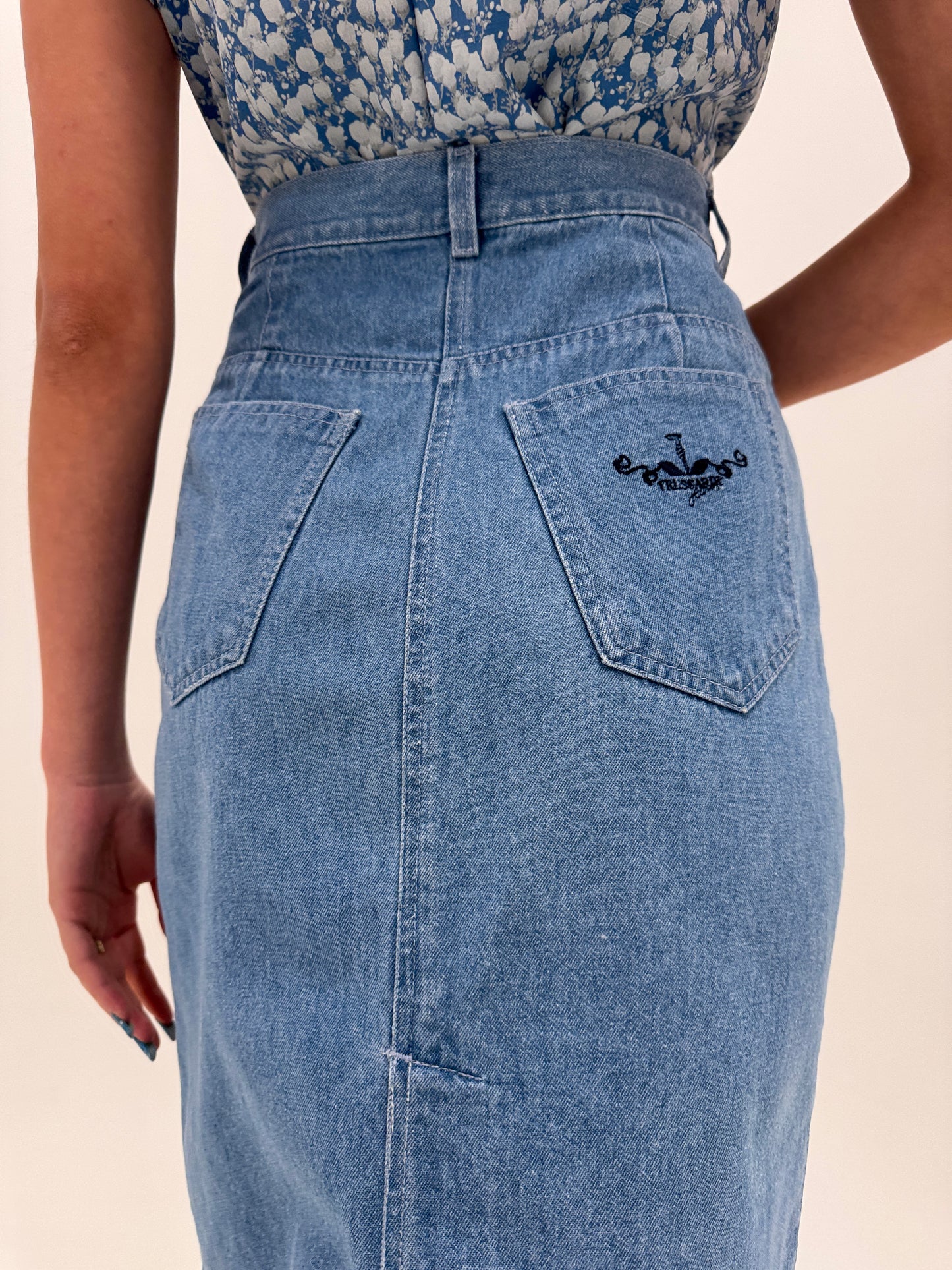 Fustă luxury Trussardi din jeans cu talie ultra înaltă