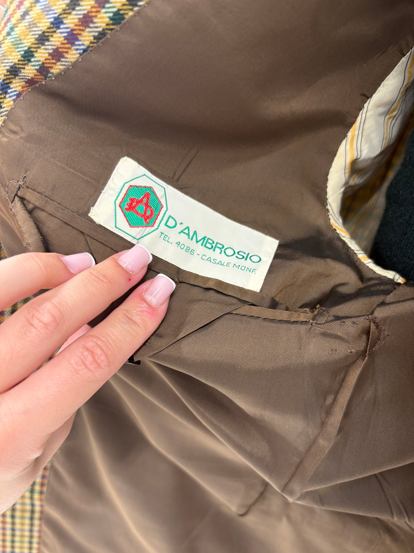 Sacou couture camel italian din stofă 100% cașmir în carouri