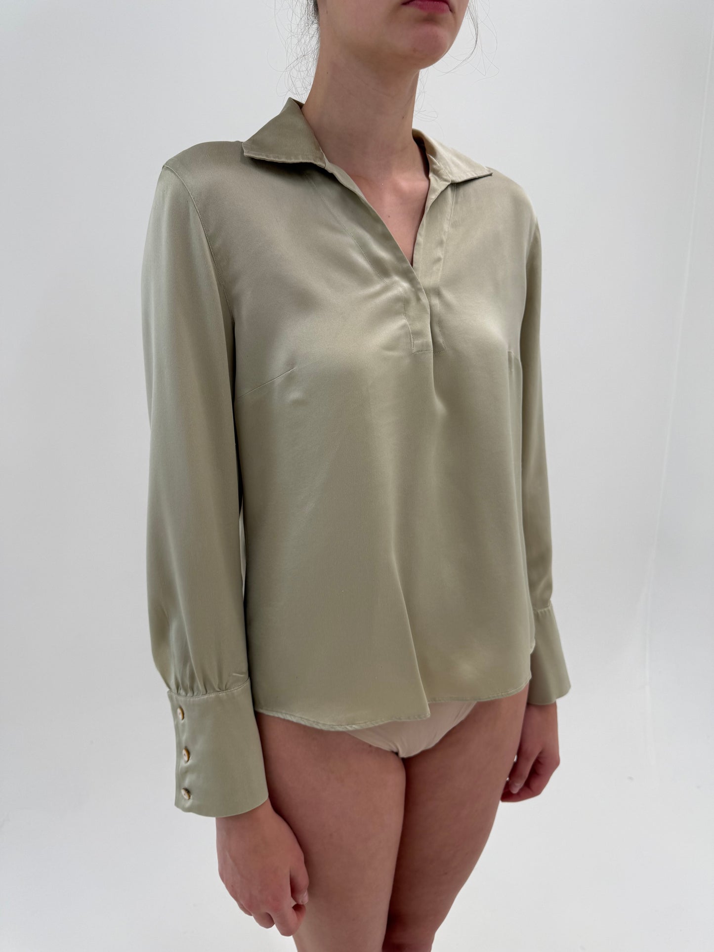 Cămașa Max Mara Sage green din mătase naturală