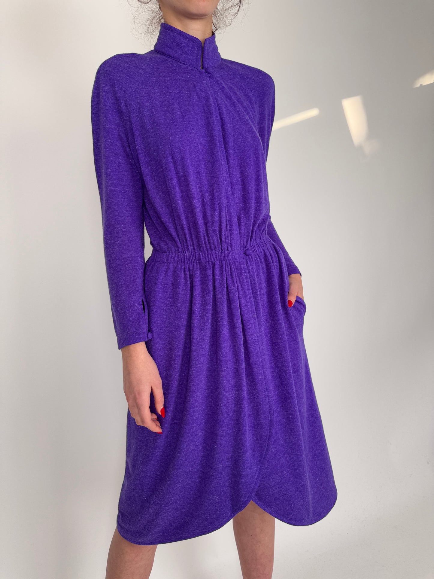 Rochie vintage electric purple din lana extrafina cu talie elastică