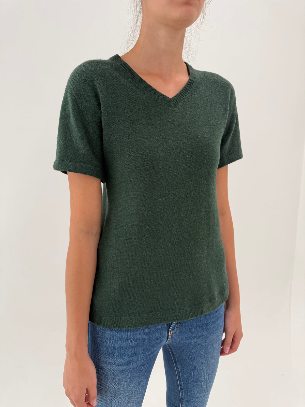 Top crew neck din cașmir și mătase naturală dark green