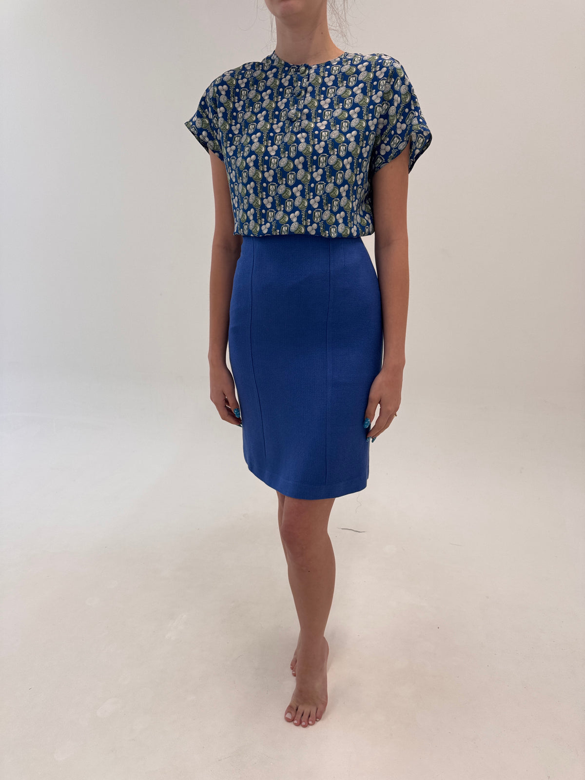 Fustă din pânză luxury Luisa Spagnoli din pânză de in cornflower blue