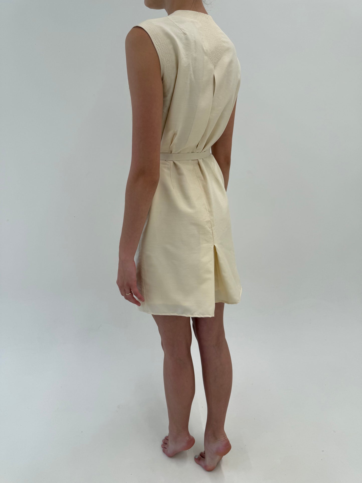 Rochie vintage din panza de mătase naturală butter white în stil Safari