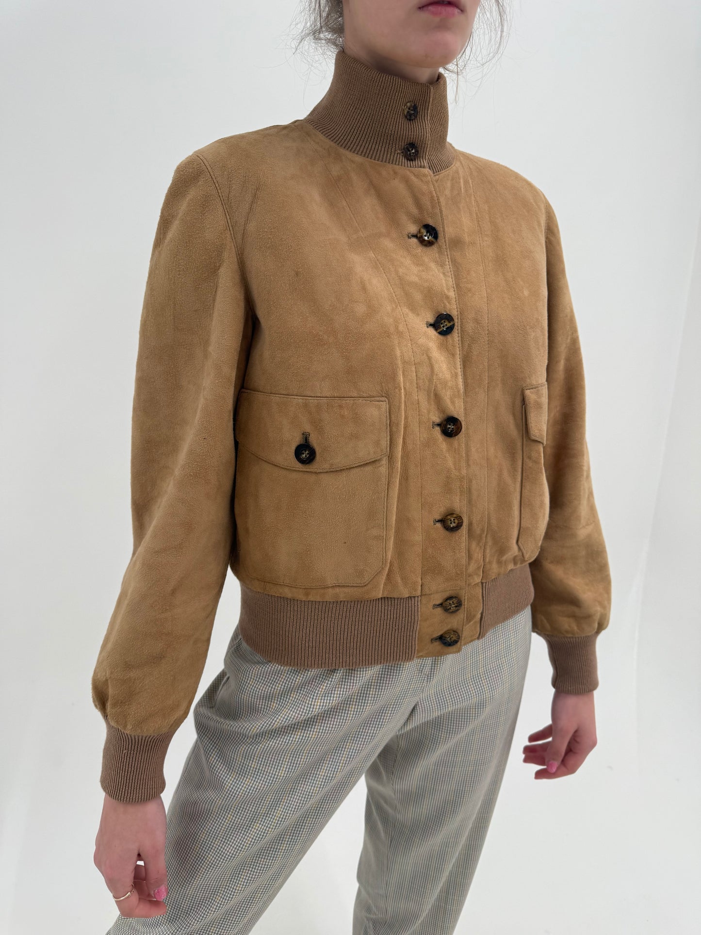 Geacă vintage bomber camel din piele extrem de moale și fină