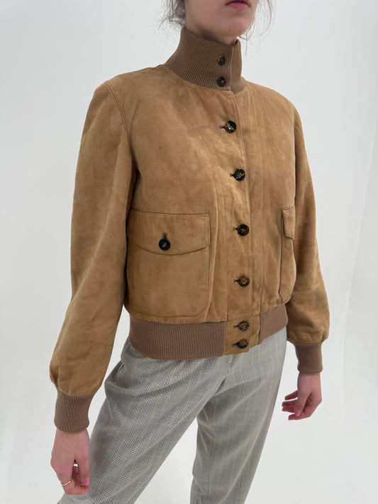 Geacă vintage bomber camel din piele extrem de moale și fină