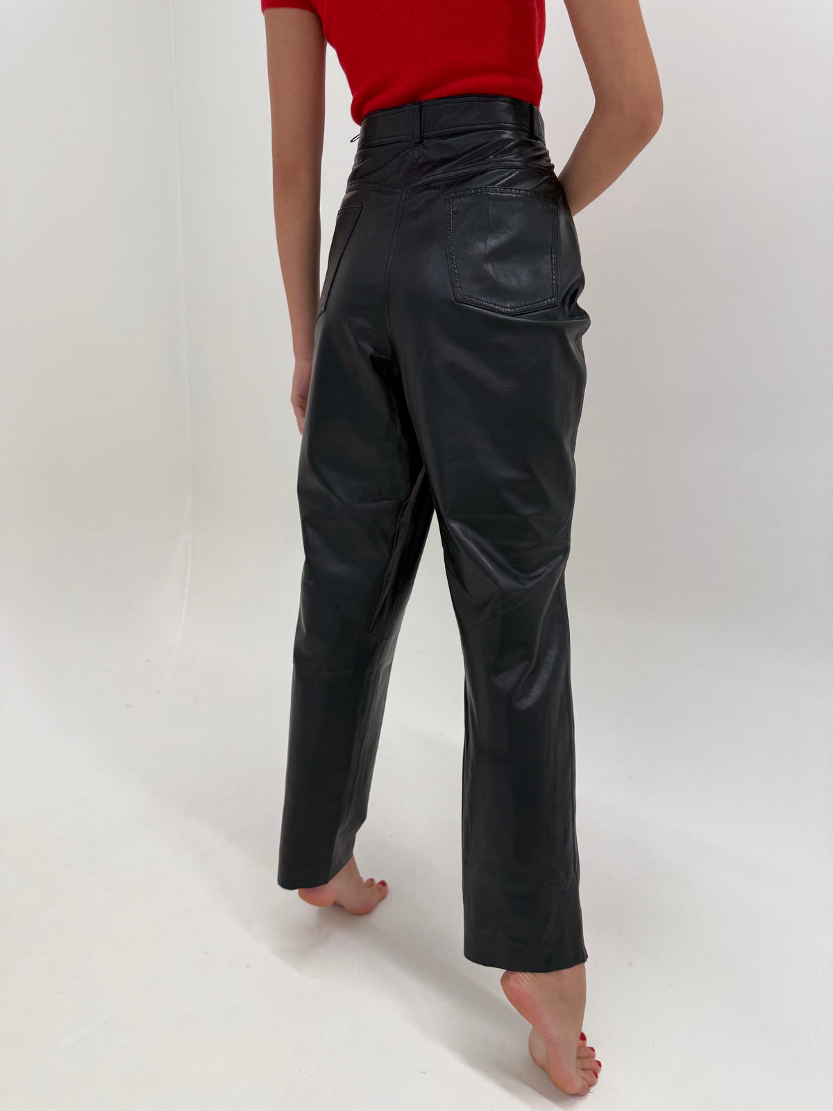 Pantaloni tall din piele naturală extrem de moale de brand premium vintage