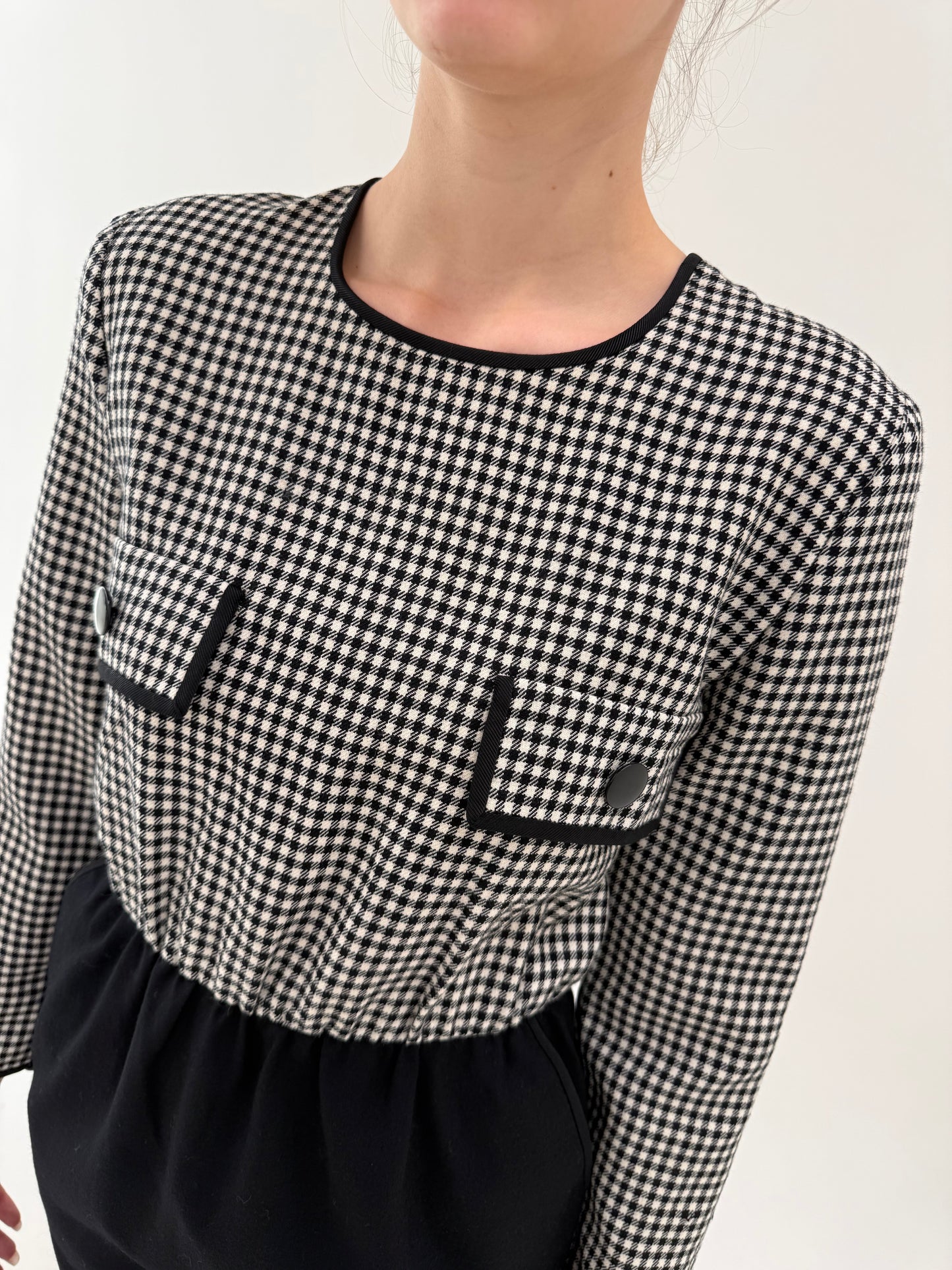 Rochie vintage colorblock cu talie ultra înaltă marcată și buzunare