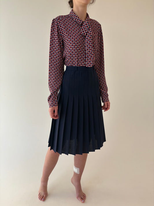 Fustă plisată navy din lana extrafina cu talie ultra înaltă marcată