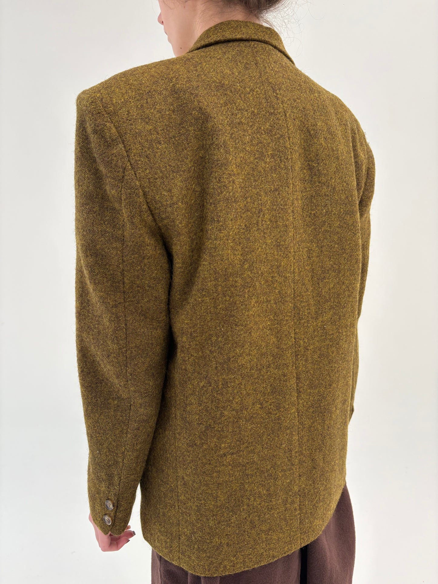 Sacou high end italian din tweed de lana mustard green
