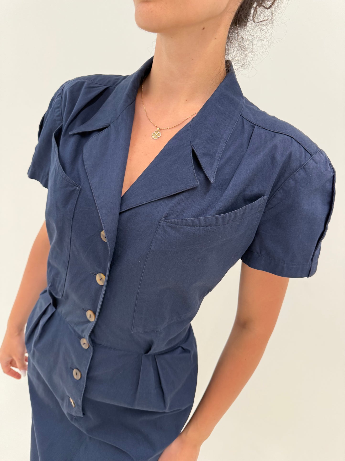 Rochie vintage cambrata italiană cu talie ultra înaltă din canvas de bumbac