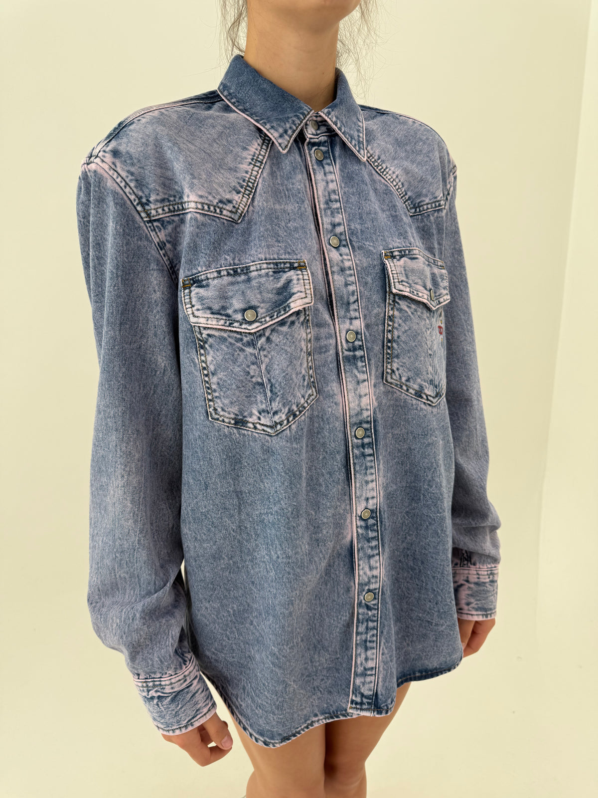 Cămașa tall luxury Diesel din jeans moale de bumbac Pink wash