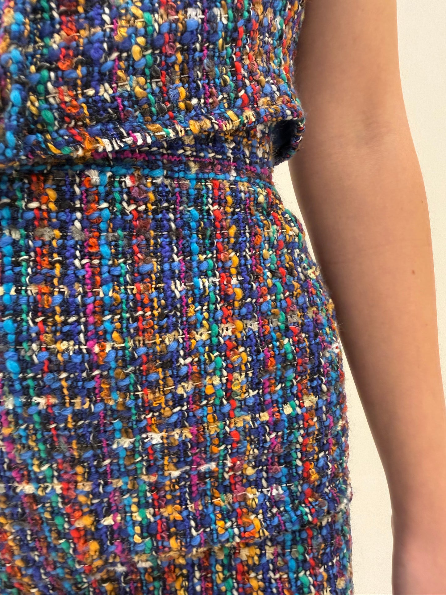 Set vintage in stil Chanel din 3 piese din tweed superb multicolor