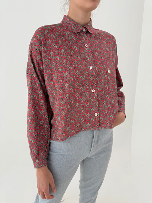 Cămașa vintage în croi cropped oversized din bumbac premium cu print paisley