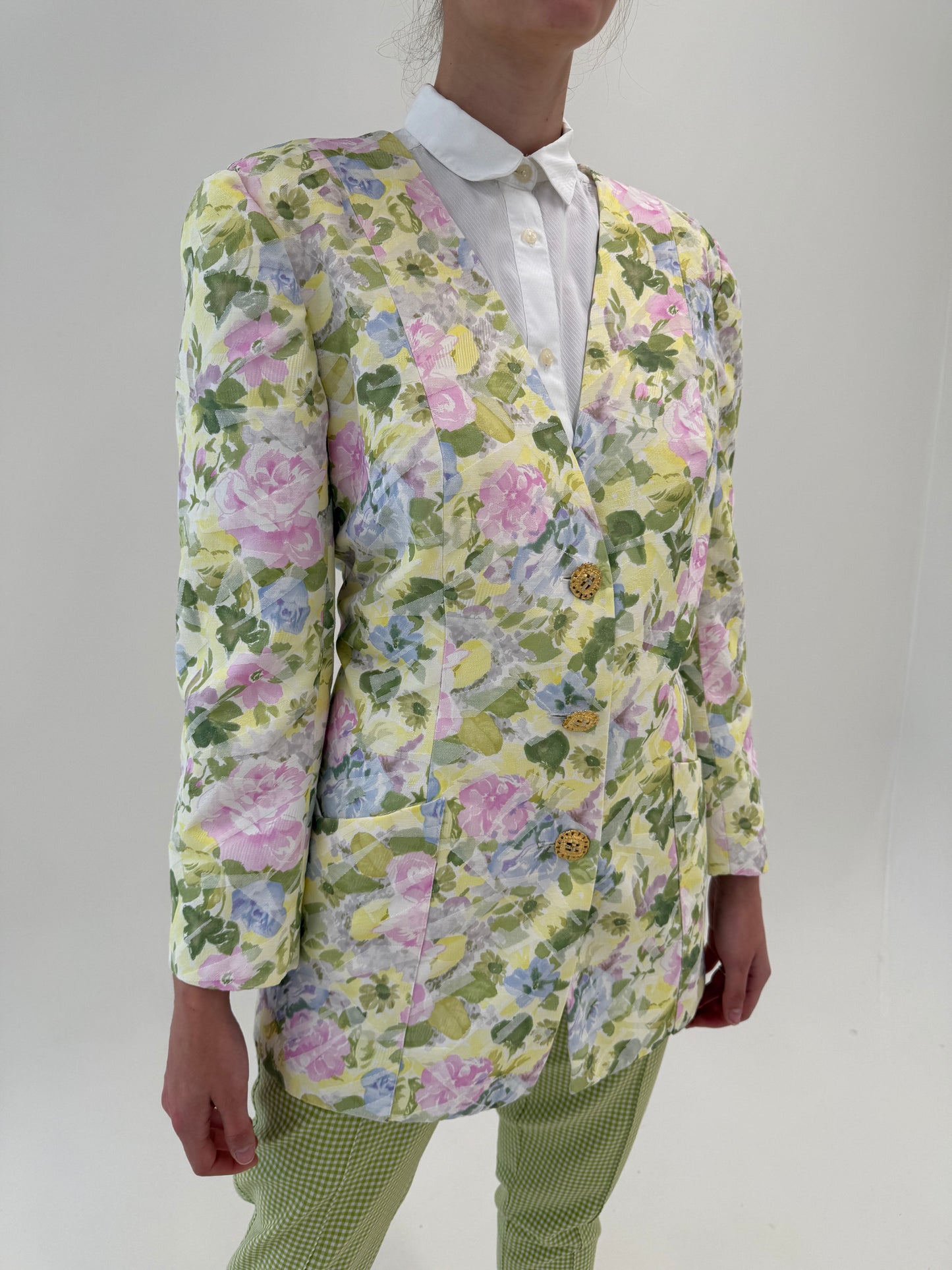 Sacou vintage din jacquard de bumbac cu print floral superb