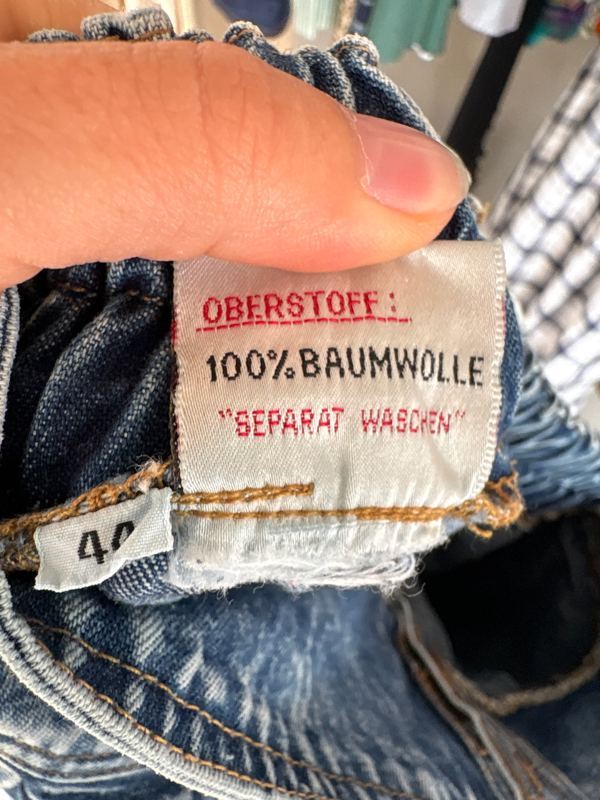 Fustă vintage din jeans în croi ultra amplu cu talie ultra marcată stonewash și buzunare