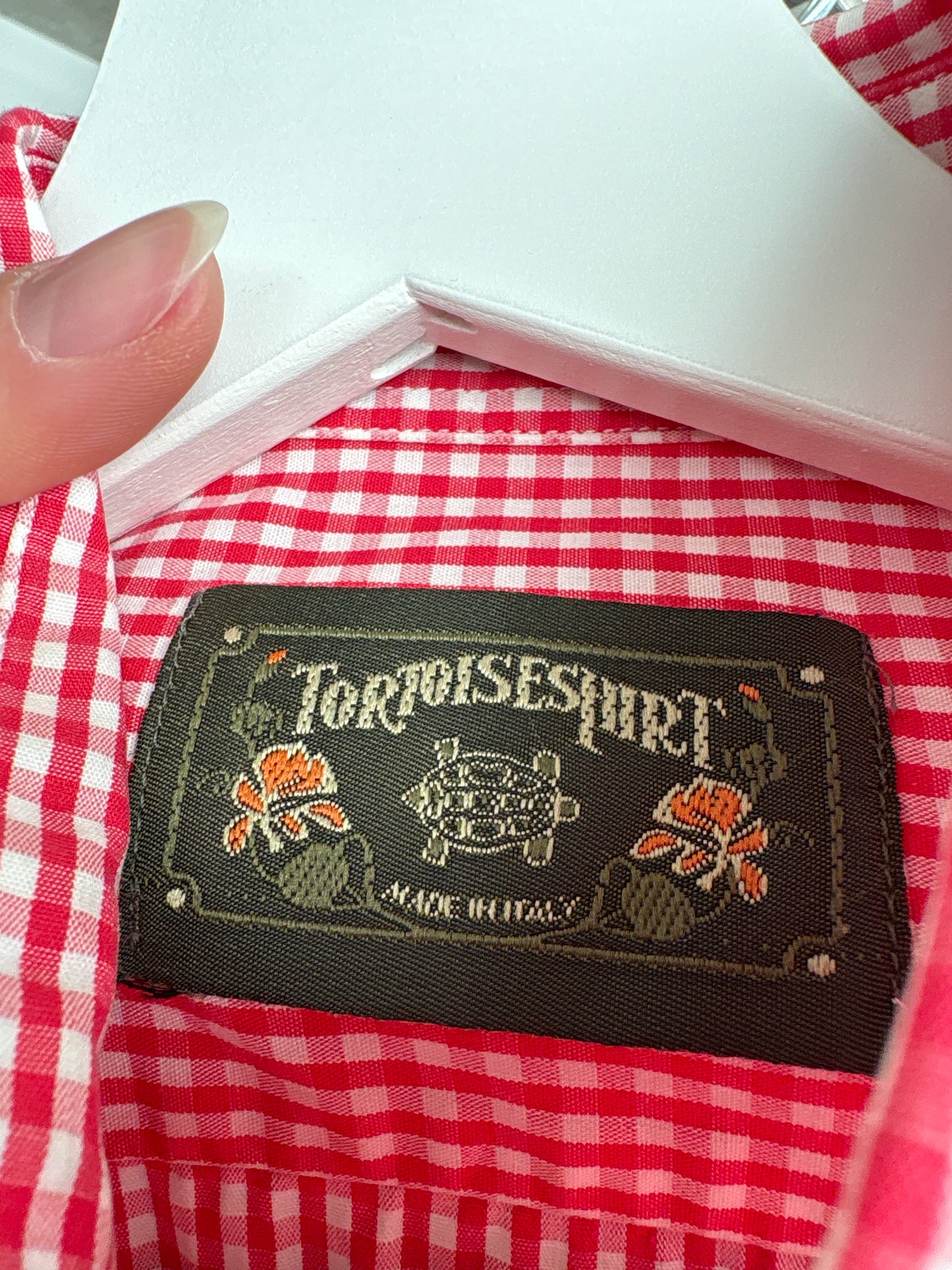 Cămașa vintage din poplin de bumbac în carouri fine cherry red