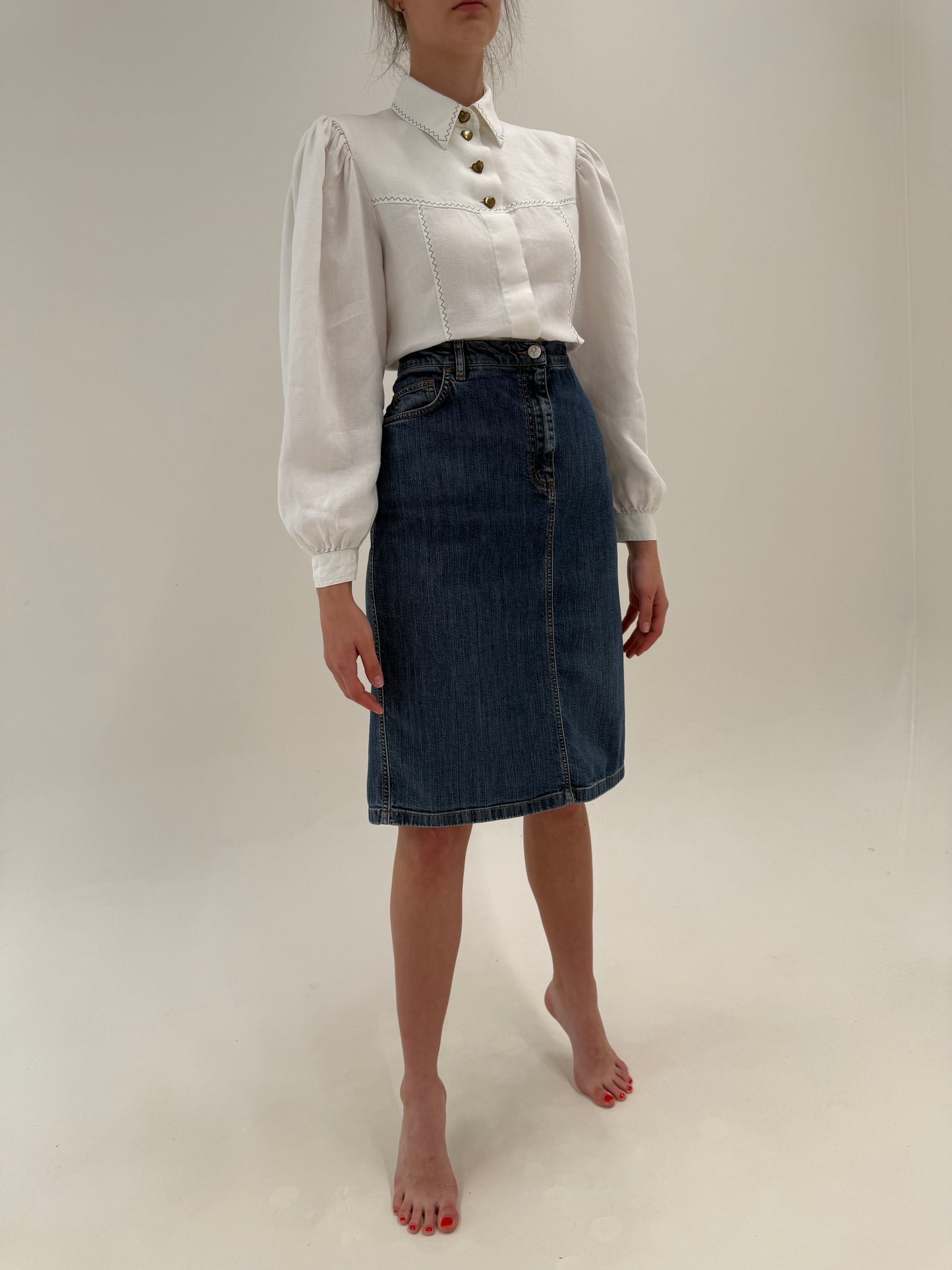 Fusta de brand luxury plus size Marina Rinaldi din jeans confort