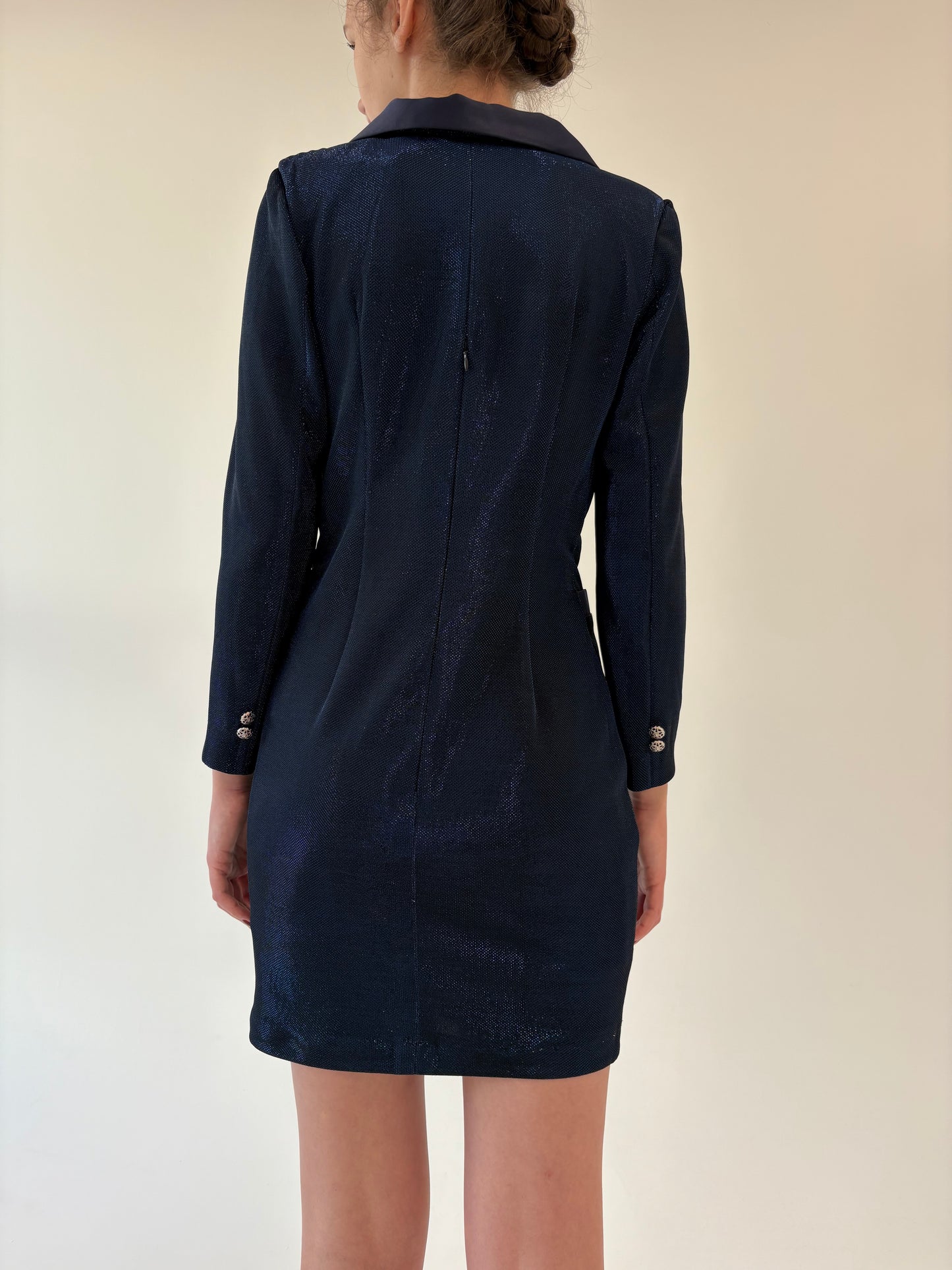 Rochie de brand luxury Luisa Cerano tip sacou cu efect perlat albastru